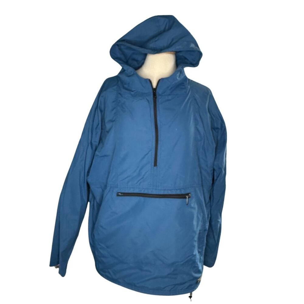 Vintage L.L.Bean Blue Lightweight Hooded Rain Coat Kangaroo Pocket Adjustable